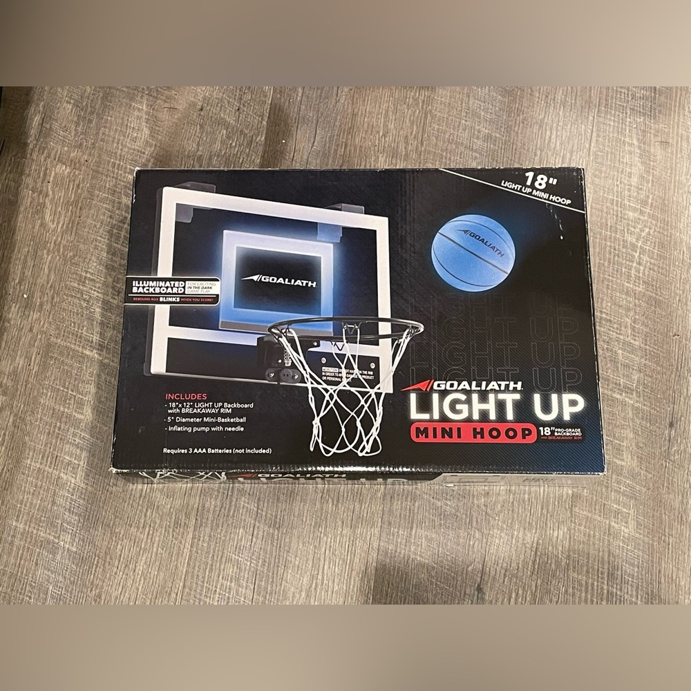 Goaliath Light Up 18" Mini Hoop Indoor Game With 5" Basketball NWT